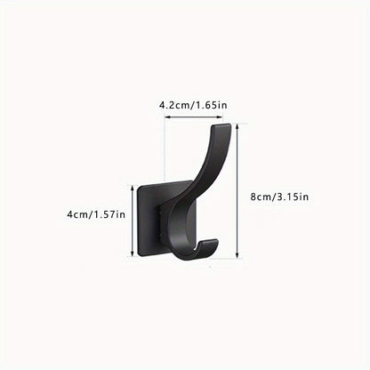 4pcs Self Adhesive Hooks - No-Drill Wall-Mounted Towel & Robe Hangers, Space-Saving Aluminum Powder-Coated Black Hooks for Bathroom, Bedroom, Kitchen - Versatile Storage for Clothes, Hats, Towels, Bathroom Organization, Sleek