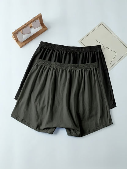 2pcs Men's Cotton Underwear, Fashion Shorts, Men's Boxer Briefs, Sleep Pants, Open Front Button Shorts