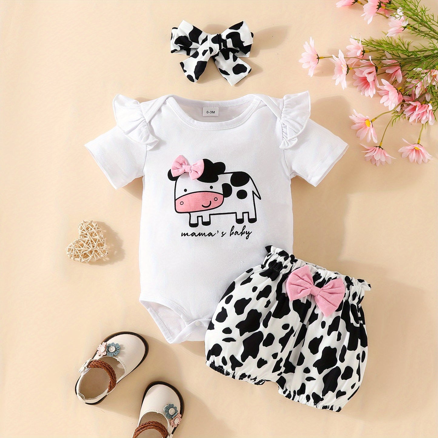 3pcs Short Sleeve &amp; Shorts Set for Newborns - "I'm Daddy's Girl" Letter Print Pants and Headband, Mommy's World Alphabet Kids' Outfit, Perfect for Outdoor