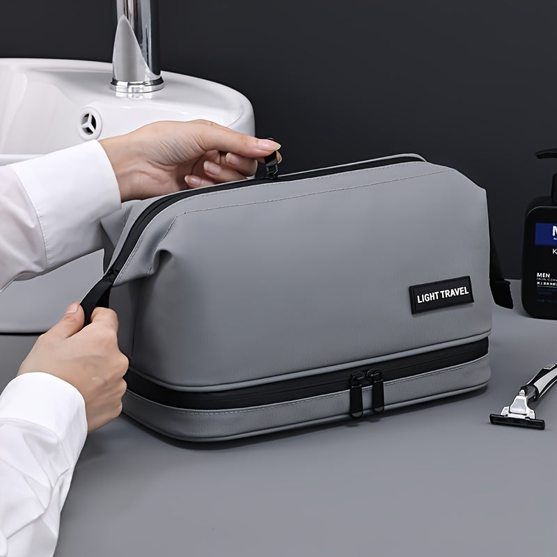 Men's double-layer zipper toiletry bag, large capacity travel storage makeup bag, portable makeup storage bag