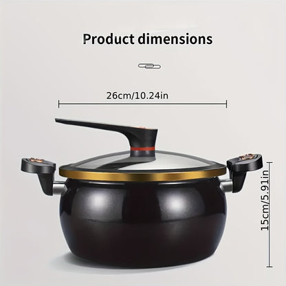8L Large Cast Iron Stew Pot with Lock Lid - Multifunctional Soup Pot, Suitable for Fast Boiling, Compatible with Gas Stoves, Black Golden Rim | Stylish Black Cookware | Glass Lid Design, Home Gift