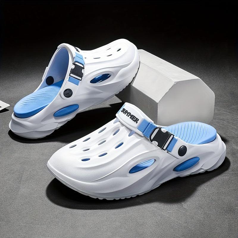 Sandálias de verão unissexo em EVA - Leves, respiráveis, antiderrapantes e confortáveis ​​para a praia, caminhadas e uso casual. Sola macia, bico aberto, design elegante em preto e branco. Calçado de verão | Material EVA