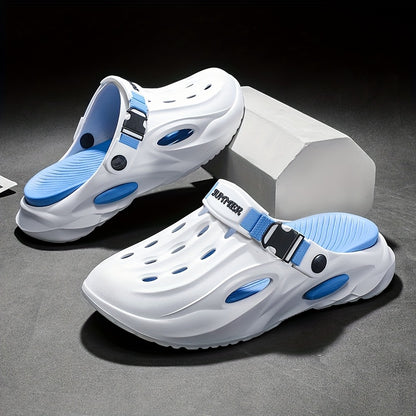 Sandálias de verão unissexo em EVA - Leves, respiráveis, antiderrapantes e confortáveis ​​para a praia, caminhadas e uso casual. Sola macia, bico aberto, design elegante em preto e branco. Calçado de verão | Material EVA