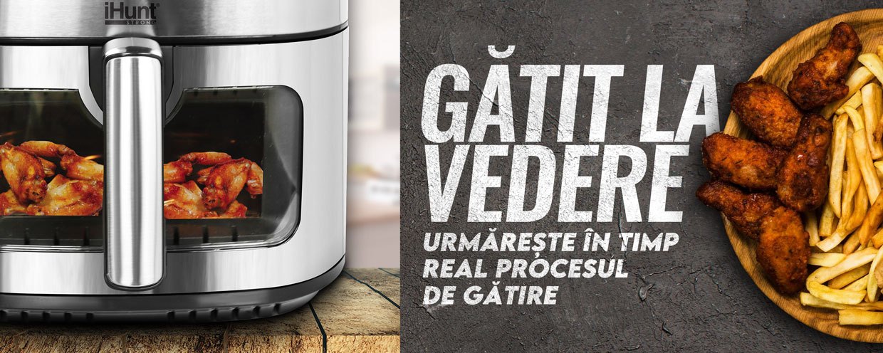 Air Fryer, Oil-Free, iHunt Bro Air Fryer Ultra, 9-Liter Capacity, Transparent Glass Drawer, Digital Display, 12 Cooking Functions, Adjustable Temperature, Defrost & Timer, Shake Reminder, 1800W, Black