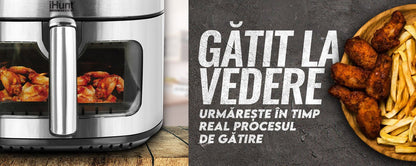 Air Fryer, Oil-Free, iHunt Bro Air Fryer Ultra, 9-Liter Capacity, Transparent Glass Drawer, Digital Display, 12 Cooking Functions, Adjustable Temperature, Defrost & Timer, Shake Reminder, 1800W, Black