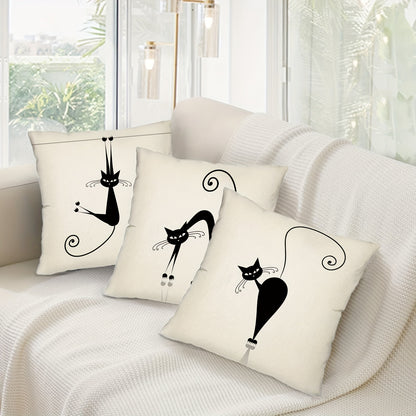 4pcs Playful Black Cat Throw Pillow Covers | Boho Chic Decorative Cushion Covers, 44.96x44.96 cm, Polyester with Zip Closure | Ideal for Sofa, Bedroom, Office & Farmhouse | Hand Washable, Paisley Pattern, Decorative Pillows