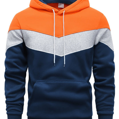 Men's Color Block Hoodie - Casual Graphic Design Pullover With Kangaroo Pocket For Winter And Fall Streetwear - Great Gift