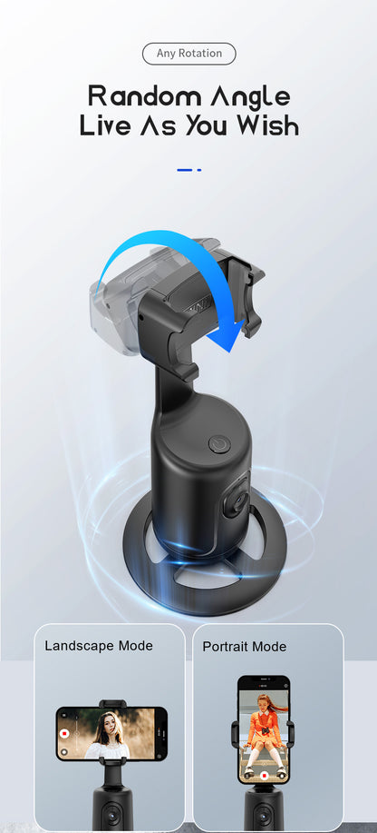 Tripé com seguimento facial automático, sem necessidade de aplicação, suporte para telemóvel com rotação de 360° para rosto e corpo, ideal para vlogs e live streams, bateria recarregável, preto.