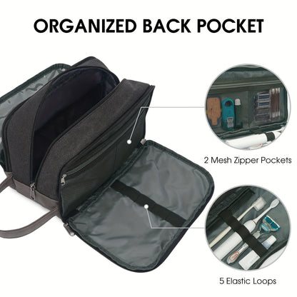 Canvas Travel Toiletry Bag With Side Handle for Men Women Travel Toiletry Organizer Shaving Bag with Separate Dry and Wet Pocket for Travel Accessories