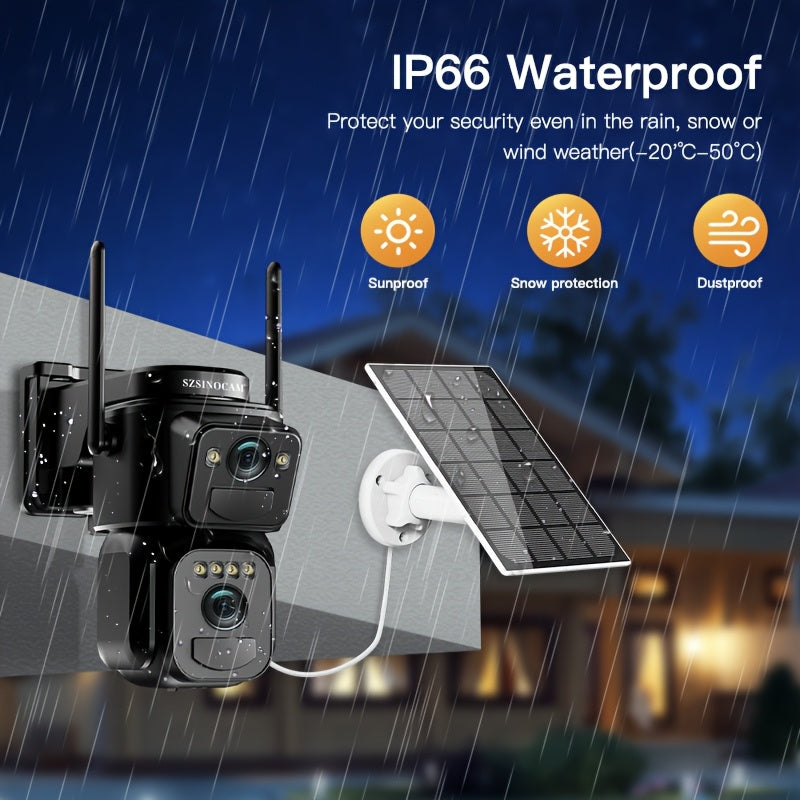 Solar-Powered 2G/3G/4G LTE Security Camera, 360° Viewing Angle, Includes SIM Card, Color Night Vision, PIR Motion Detection with Siren Alerts,4G Connectivity, Adjustable Height, Rechargeable Battery - Ideal for Rural Propert