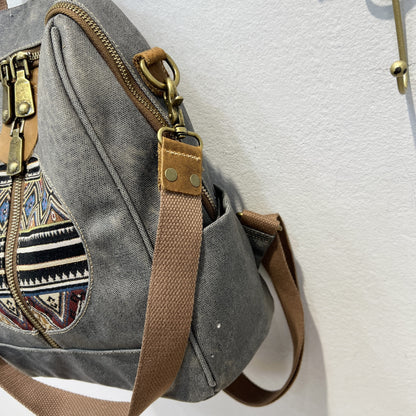 Bohemian Tribal Print Canvas Backpack with Adjustable Straps & Metal Hardware - Convertible Single/Double Shoulder Casual Daypack for Travel, School, Shopping - Zipper Closure & Polyester Lining, Backpack for Travel, Geometri