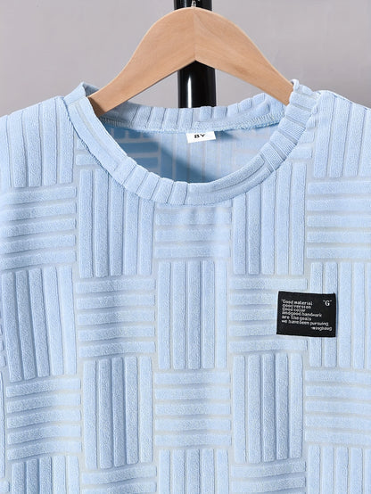 Boys' Fashion Casual Round Neck Short Sleeve T-Shirt + Casual Shorts Two-Piece Set, Perfect for Outdoor