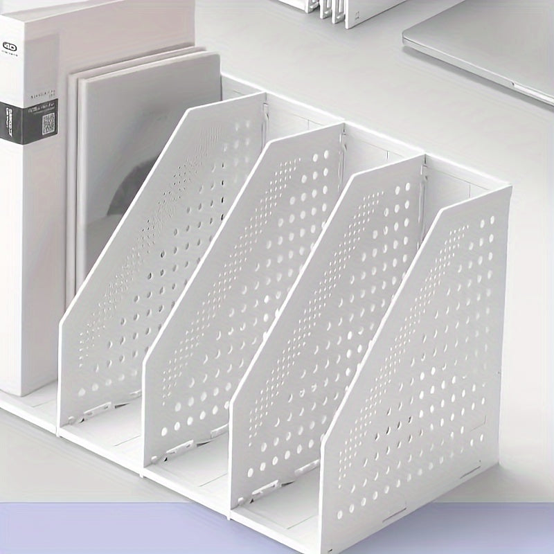 Retractable 4-Compartment Bookshelf File Storage Box: Desk Necessities & Data File Organizer for Office Furniture, School Learning & Decoration Storage Stationery