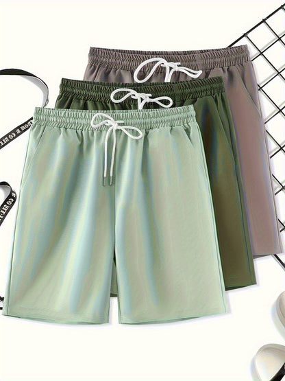 3pcs Men'S Plus Size Casual Shorts Set - White with Black Spider Web Print, Drawstring Waist, Non-Stretch Fabric, Perfect for Beach or Sports, Beach Shorts | Sporty Style | Woven Texture
