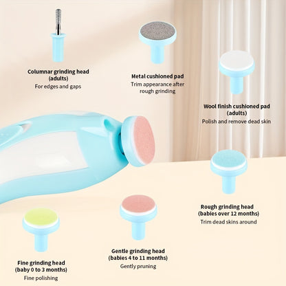 Corta-Unhas Elétrico para Bebé, 6 em 1, Seguro, com 6 Lixas e Luz LED, Kit para Aparar e Polir Unhas dos Pés de Recém-Nascidos, Bebés, Crianças e Adultos - Ideal para Oferecer no Natal, Halloween e Dia de Ação de Graças.