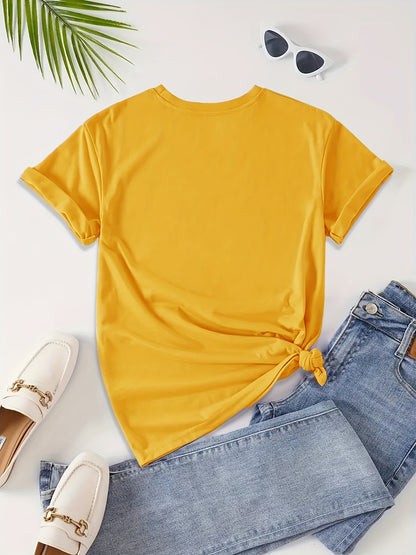 T-shirt casual para mulher com estampado floral de borboletas e margaridas, gola redonda - Verde azeitona, Lavável à máquina, Modelagem regular para looks casuais, Moda para todas as estações, Estilo descontraído, Tecido não transparente