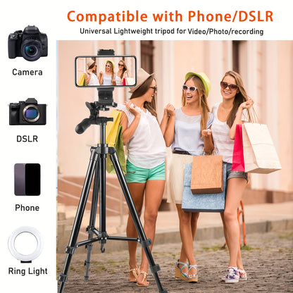 Ultra-Light 129.54cm Professional Tripod with 360° Rotating Pan Head for Phones & Cameras - Ideal for Recording & Live Streaming, Easy to Carry, UEGOGO