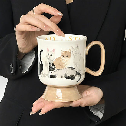 Visually Appealing Cat Ceramic Mug - Insulated, Reusable Coffee & Tea Cup for Couples, Perfect for Breakfast & Home Use