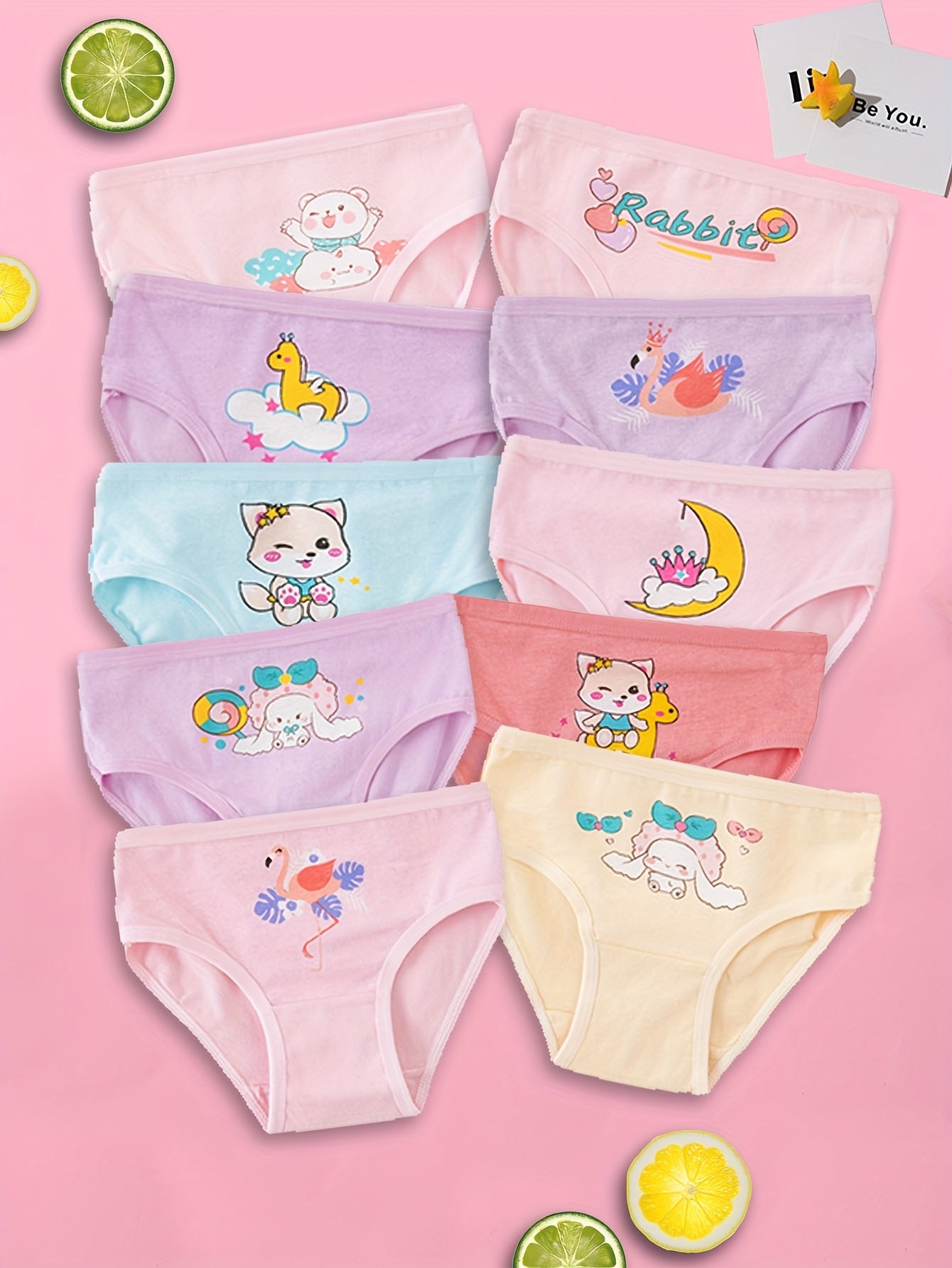 8pcs Random Kids Girls Cartoon Panties, Toddler Cute Briefs, Soft Breathable Children Bikini Underwear