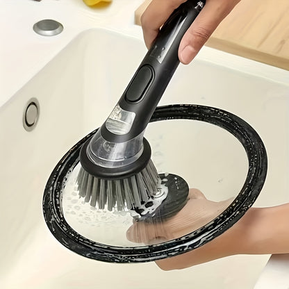 Long Handle with Built-In Soap Dispenser Brush, Paired with 2 Replacement Brushes, Easy to Clean Kitchen Brush - Durable Plastic Dishwashing Brush, Efficient Cleaning