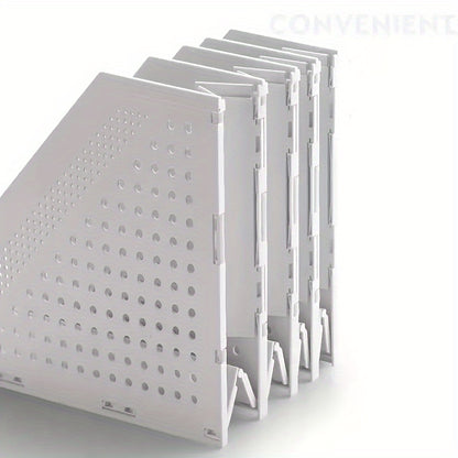 Retractable 4-Compartment Bookshelf File Storage Box: Desk Necessities & Data File Organizer for Office Furniture, School Learning & Decoration Storage Stationery