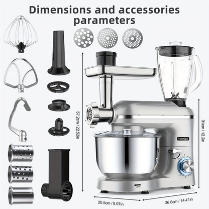 Homlee 6 in 1 Multifunctional Stand Mixer with 5.5L Stainless Steel Bowl, 2000W 6 Speed Tilt-Head Meat Grinder, Juice Blender with 1.5L Glass Jar, Multi-Functional Food Processor, Commercial Mixers for Most Home Cooks Beater