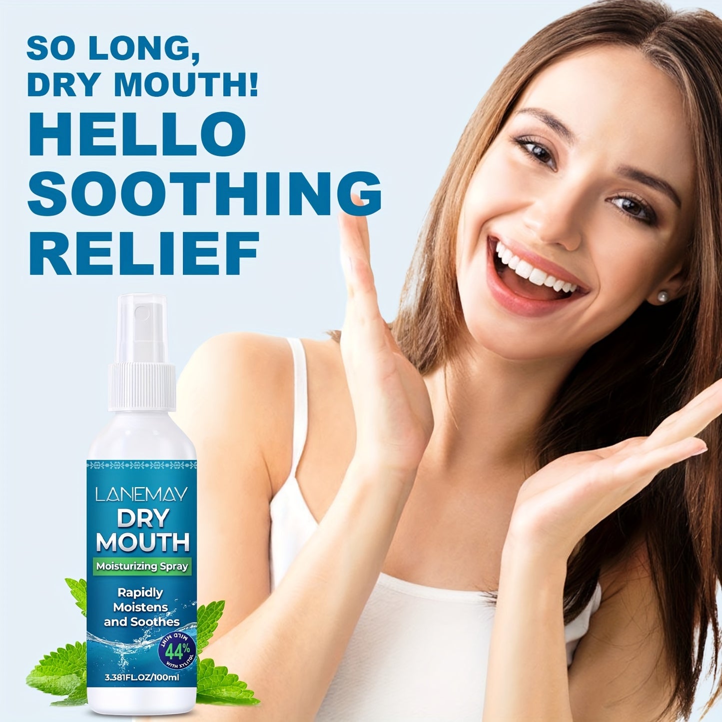 Lanemay Dry Mouth Moisturizing Spray 1.01fl.oz. - Stimulates Saliva for Fresh Breath, Reduces Acid, Fast-Acting Relief, Extended Effect, Natural Ingredients, Ideal for Adults