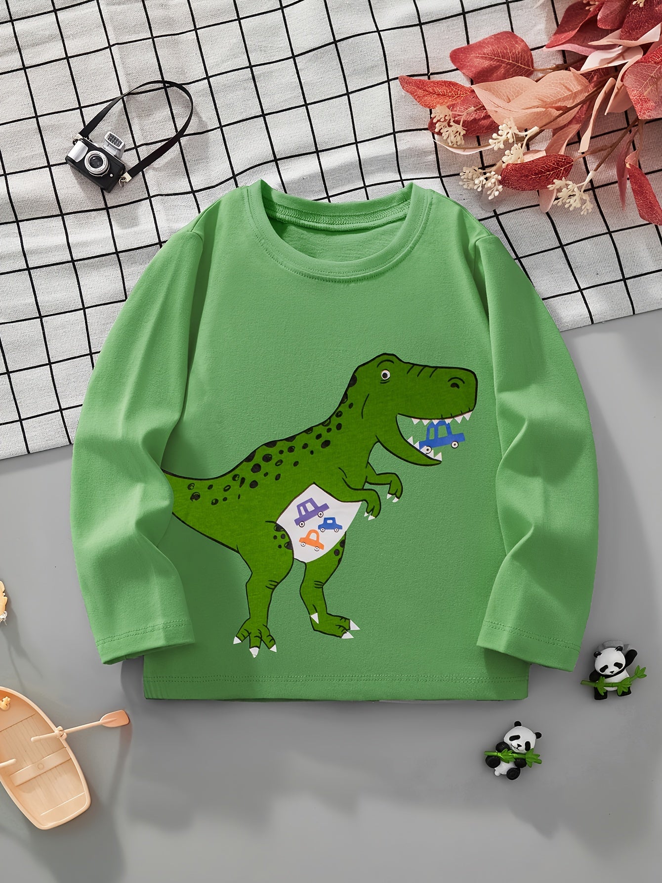 Boys' Pure Cotton Long Sleeve T-Shirt with Small Dinosaur Pattern Autumn and Winter Trendy Style