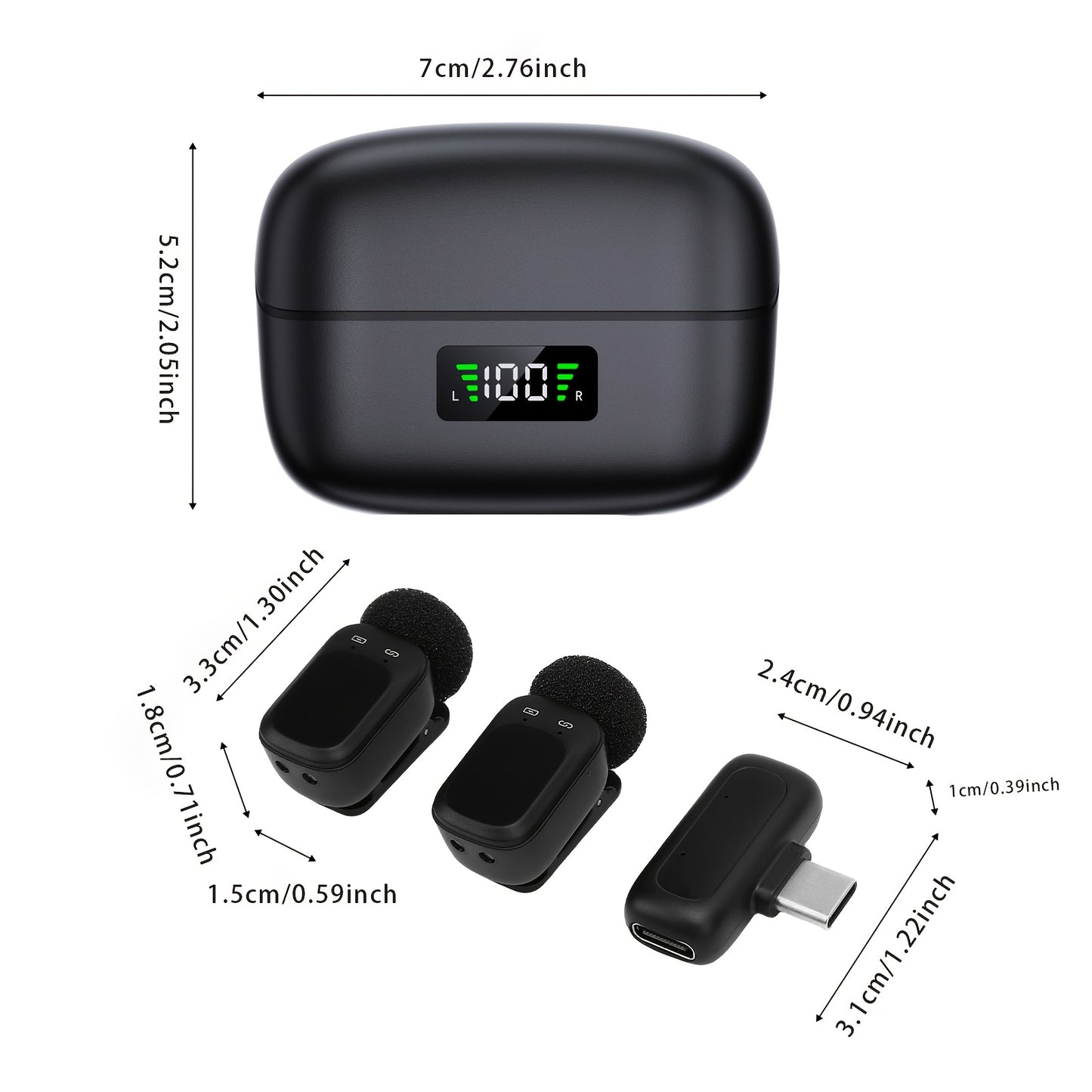ZEALSOUND T1 Mini Wireless Lavalier Microphone with AI Noise Cancellation & Voice Changer, USB-C Portable Lapel Mic, Plug & Play Wireless Mic with Stand, Built-in Battery Display, Compatible with Android/Phone/PC/Laptop for S
