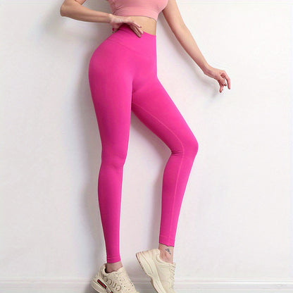 Women Fitness Yoga Seamless High Elastic Quick Dry Push Up Sports Leggings, Solid High Waist Running Workout Joggings Pants, Women's Activewear
