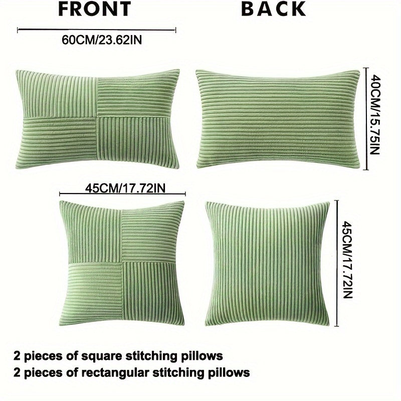 4pcs of mixed pillows (2pcs of square + 2pcs of rectangle) with pillow core, regular surface, all-match wear-resistant corduroy striped pillow, suitable for sofa bedroom living room balcony decoration pillow