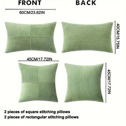4pcs of mixed pillows (2pcs of square + 2pcs of rectangle) with pillow core, regular surface, all-match wear-resistant corduroy striped pillow, suitable for sofa bedroom living room balcony decoration pillow