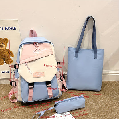 Aesthetic Color Contrast Travel Backpack, Large Capacity Flap Schoolbag, Japanese Preppy Style Bookbag For Students Back To School