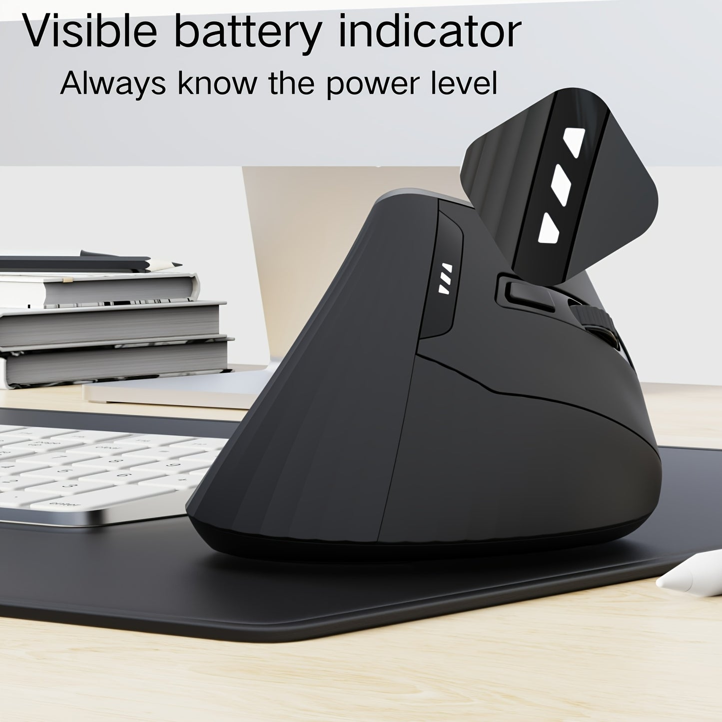 Ergonomic Vertical Wireless Rechargeable Mouse - 3 Modes BT4.0/5.0/USB), Visible Battery Display, 6 Buttons for Office and Study