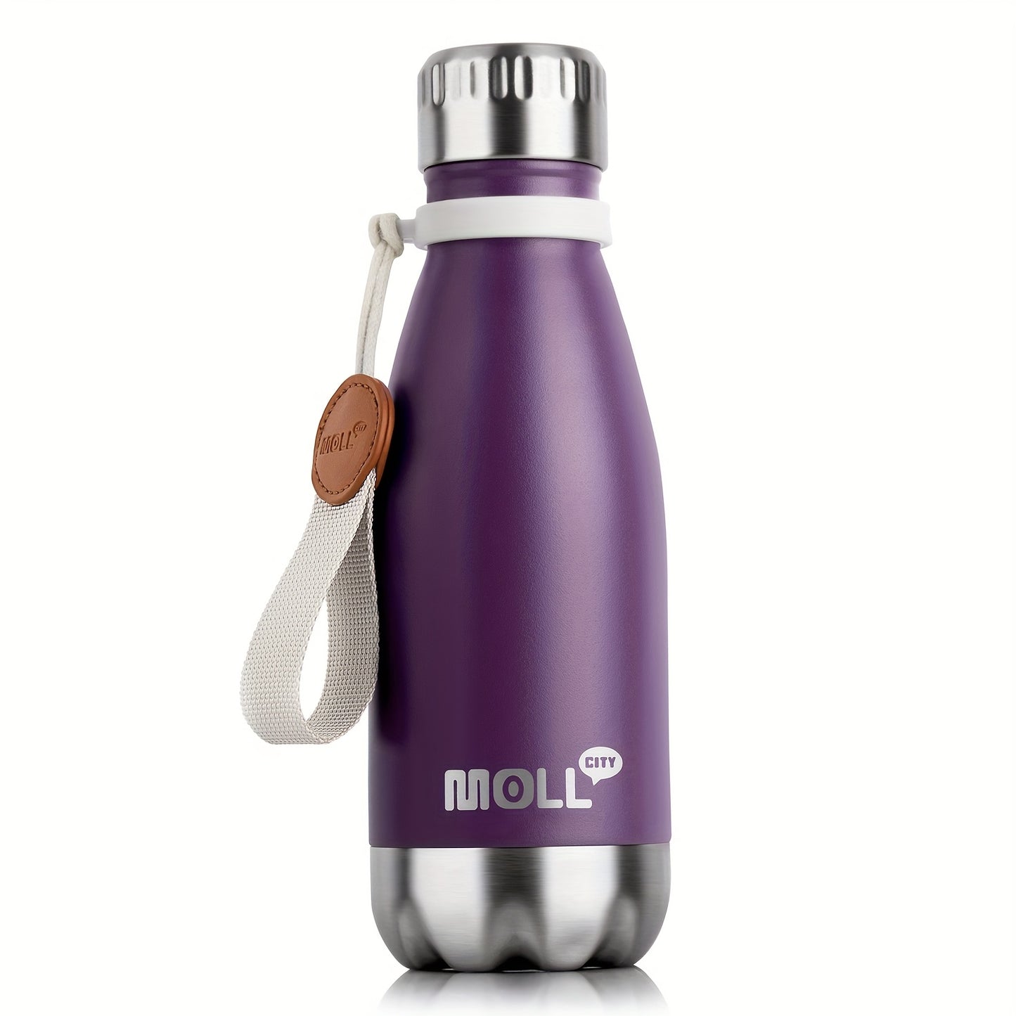 1pc Mollcity 9oz/266ml Stainless Steel Water Bottle - Vacuum Insulated, Leak-Proof, BPA-Free, Double-Wall Insulated with Carry Strap, 24H Cold & 12H Hot, Lightweight & Durable for School, Sports, Travel, Outdoor, Gym, Hiking