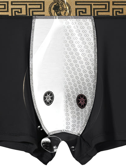 Conjunto de 4 Cuecas Boxer Pretas e Douradas - Viscose Macia e Respirável, Confortável para Uso Diário, Ajuste Slim com Elasticidade, Design em Cor Sólida, Roupa Íntima Casual | Cuecas Boxer | Cuecas Boxer para Oferta