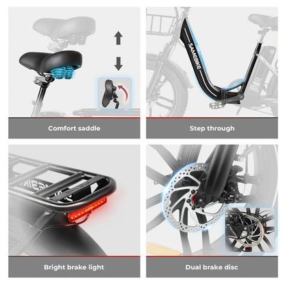 Adult E-Bike, Max 55miles And 25 KM/H City Cruising E-Bike, 50.8cm Tire Mountain Bike Commuting Snow Bike, 468WH Removable Battery, 7 Speed E-Bike, Front Suspension Bike with 6 Styles Of Hex Wrenches, 1 Screwdriver, And 2 Typ