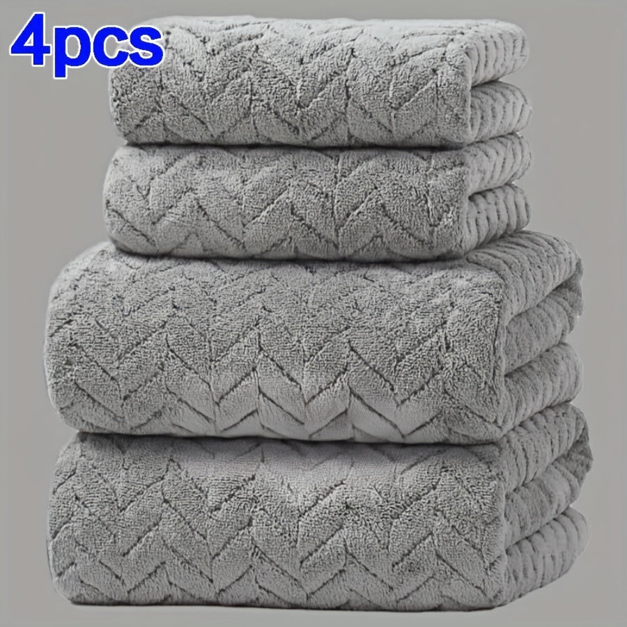 4-Pack Plush Bath Towels, Soft & Quick-Dry, Absorbent & Anti-Shedding, Polyester, for Autumn/Winter, Swimming, Gym, Sauna, Bathroom, Christmas Gift, No Fragrance