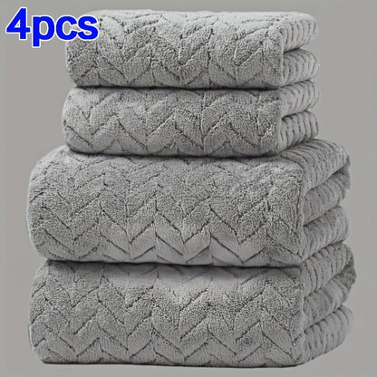 4-Pack Plush Bath Towels, Soft & Quick-Dry, Absorbent & Anti-Shedding, Polyester, for Autumn/Winter, Swimming, Gym, Sauna, Bathroom, Christmas Gift, No Fragrance