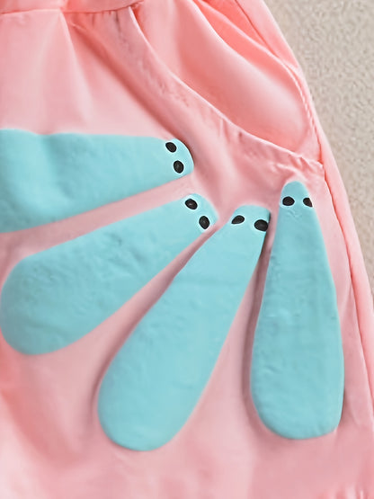 Girl's Summer Cotton Two-piece Set, Baby Girl Sunflower Print Short Sleeve Ruffled Top & Shorts Outdoor Wear Outdoor Clothing