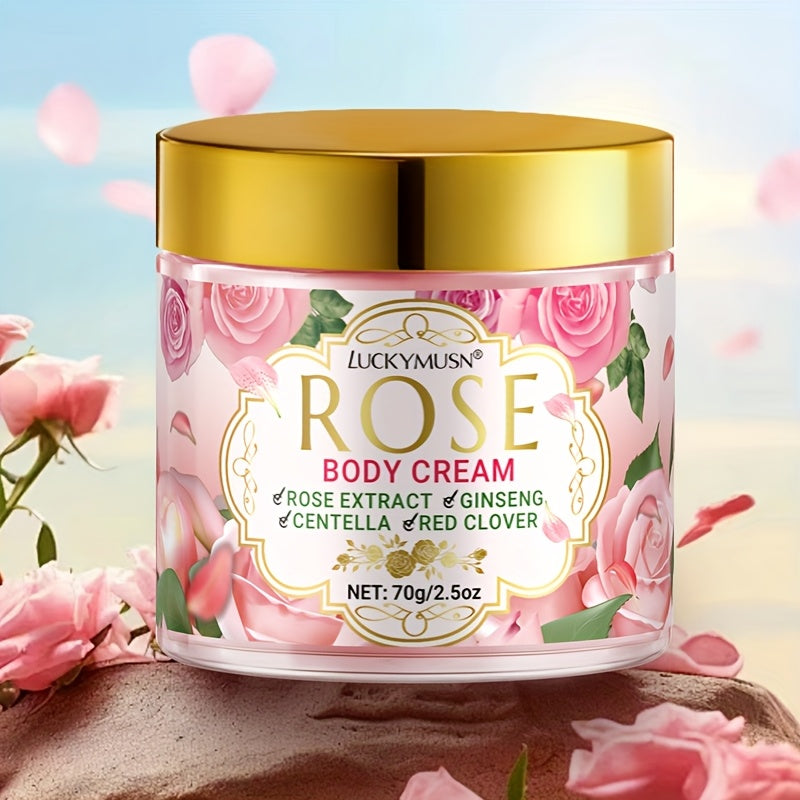 LUCKY MUSN Rose Body Lotion - Long-Lasting Fragrance, Deep Moisturizing & Brightening Formula with Ginseng, Lavender, and Vitamin E - Elegant Floral Design for Face, Neck, Underarms, Body - 70g, Light Beige Care, Elegant Pack