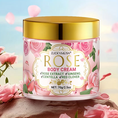 LUCKY MUSN Rose Body Lotion - Long-Lasting Fragrance, Deep Moisturizing & Brightening Formula with Ginseng, Lavender, and Vitamin E - Elegant Floral Design for Face, Neck, Underarms, Body - 70g, Light Beige Care, Elegant Pack