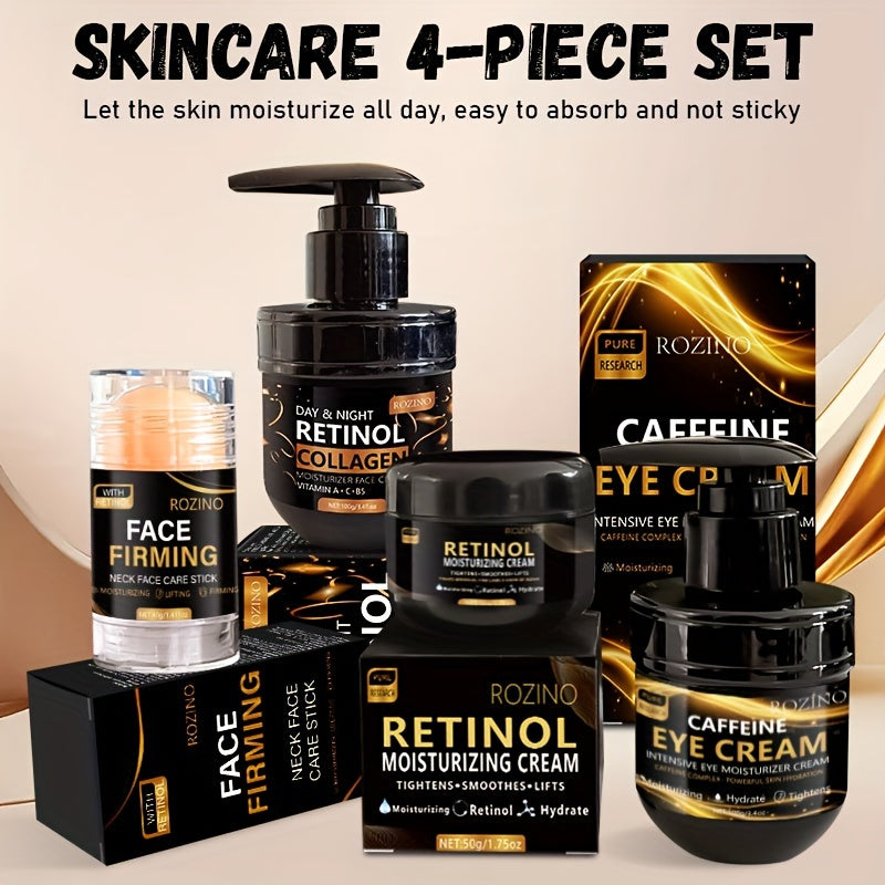 Instant 4pcs Retinol Skincare Set Firming, Moisturizing &amp; Firming, Includes Caffeine Eye Cream, Face Cream, Moisturizing Cream, Facial and Neck Care Stick, farewell to dry, dullness, and sagging, instant touch Lift, deeply hy