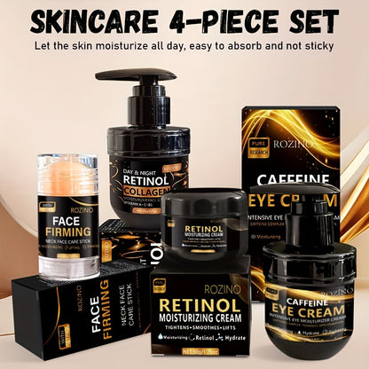 Instant 4pcs Retinol Skincare Set Firming, Moisturizing &amp; Firming, Includes Caffeine Eye Cream, Face Cream, Moisturizing Cream, Facial and Neck Care Stick, farewell to dry, dullness, and sagging, instant touch Lift, deeply hy