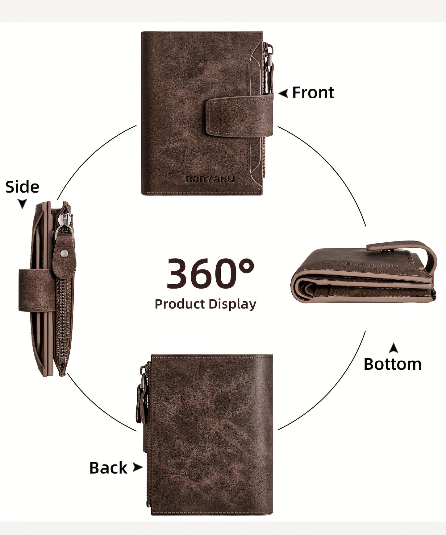 BANYANU Vintage Genuine Leather Wallet for Men - RFID Blocking, 17 Card Slots, Zippered Coin Pocket &amp; Independent Card Holder, Brown, Perfect Father'S Day Gift, Secure Card Storage | Vintage Wallet | Durable Zipper Closure, B