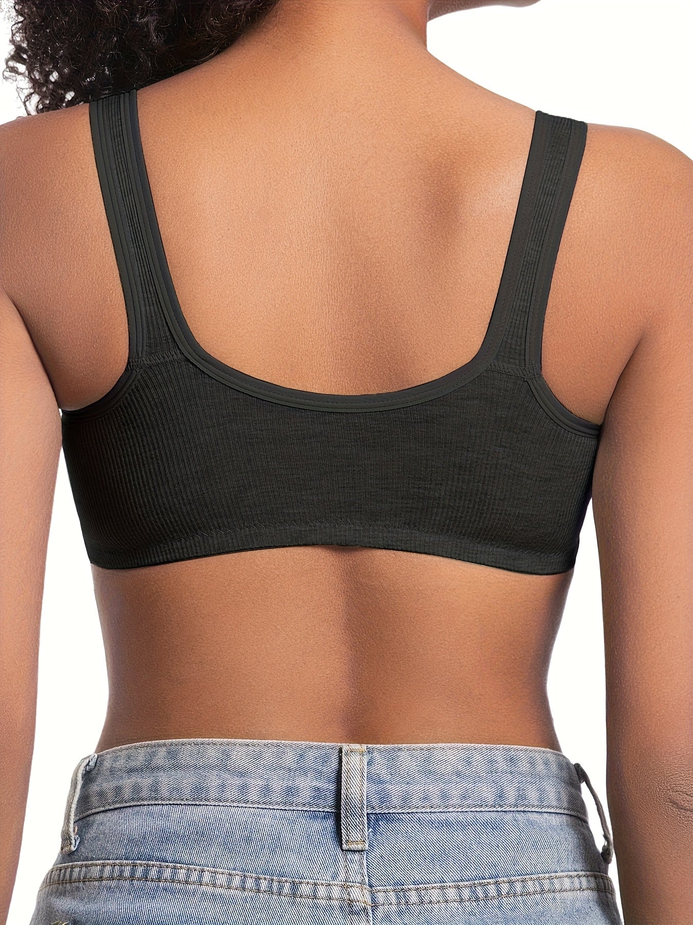 Soutien de 3 peças, fecho frontal, riscas verticais, franzido e sem aro.