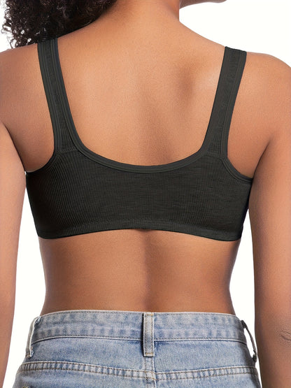 Soutien de 3 peças, fecho frontal, riscas verticais, franzido e sem aro.