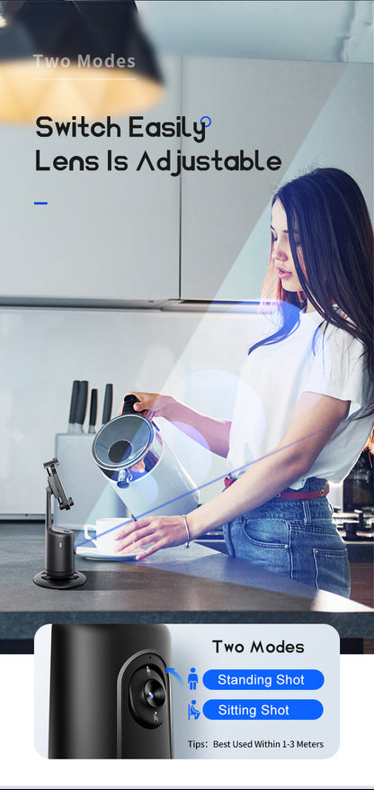 Tripé com seguimento facial automático, sem necessidade de aplicação, suporte para telemóvel com rotação de 360° para rosto e corpo, ideal para vlogs e live streams, bateria recarregável, preto.