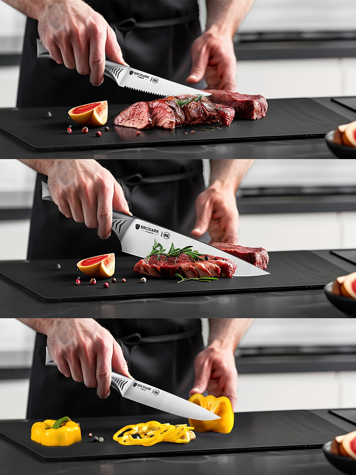 Brodark Kitchen Knife Set With Block, 15pcs Knife Block Set With Built-in Sharpener, Stainless Steel Knives Set For Kitchen, NSF Certified Kitchen Knives, Shark Series