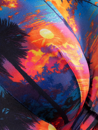 5pcs ESSMO Men'S Light Luxury Boxer Briefs - Vibrant Tropical Sunset & Palm Tree Design, Medium Stretch Fabric, Comfortable & Stylish Underwear, Relaxed Fit Boxers|Tropical Print Boxers|Stretchable Fabric